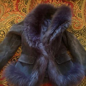 Dunnu Real fur with blue teal suede coat